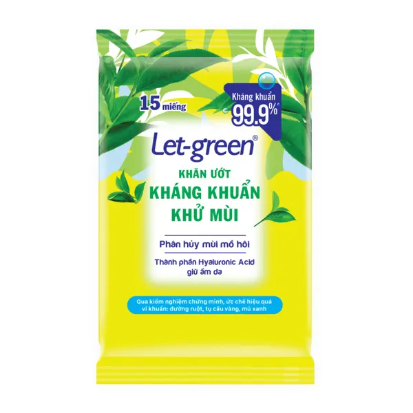Khăn ướt Let-Green kháng khuẩn khử mùi 15 miếng lốc 3 gói