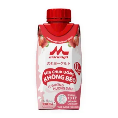 Sữa chua uống tiệt trùng không béo ít đường vị dâu Morinaga hộp 190ml