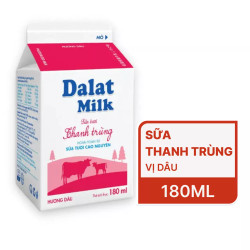 Sữa tươi thanh trùng hương dâu Đalat Milk hộp 180ml