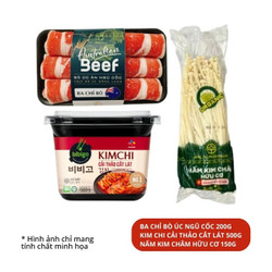 Combo 200g ba chỉ bò Úc và kim chi, nấm