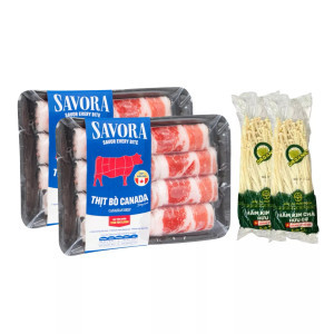 Combo 2 khay ba chỉ bò Canada 250g và 2 gói nấm kim châm hữu cơ VN 150g