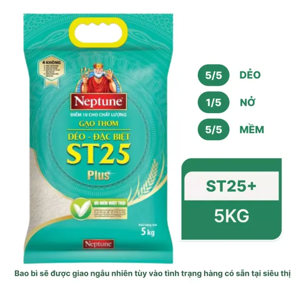 Gạo thơm dẻo đặc biệt ST25+ Neptune túi 5kg