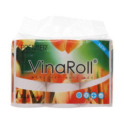 Giấy vệ sinh VinaRoll 3 lớpkhông lõi Premier lốc 6 cuộn