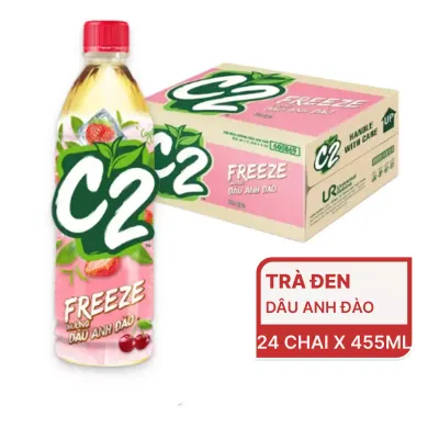 Thùng 24 chai trà đen C2 Freeze hương dâu anh đào 455ml