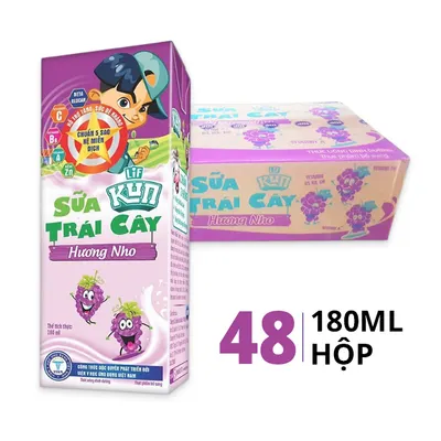 Thùng 48 hộp sữa trái cây Kun hương nho 180ml