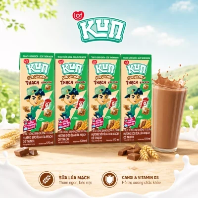 Lốc 4 hộp sữa tươi tiệt trùng Kun hương socola lúa mạch có thạch 170ml