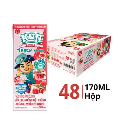 Thùng 48 hộp sữa chua uống tiệt trùng Kun hương dâu có thạch 170ml