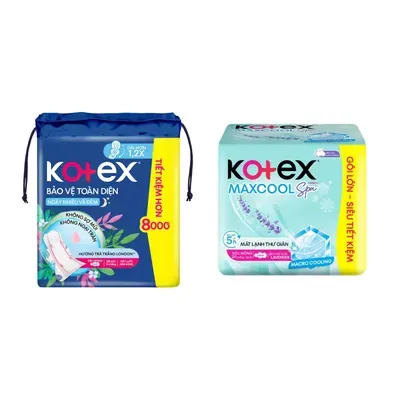 Combo Băng vệ sinh Kotex bảo vệ toàn diện ngày nhiều và đêm + Băng vệ sinh Kotex Maxcool SMC 23cm 20 miếng