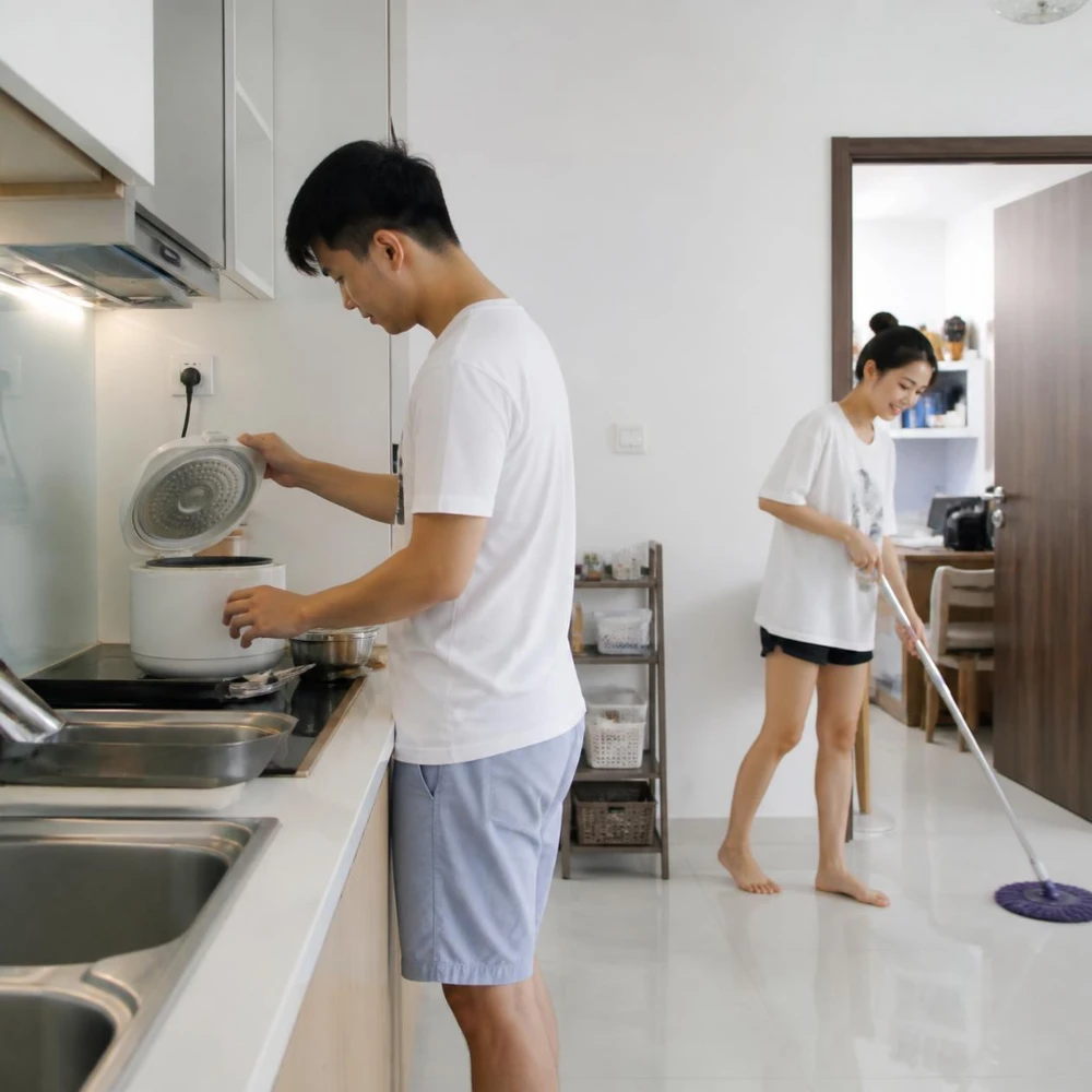 Gia đình ít người và nhà nhỏ chưa cần thuê người giúp việc cố định. (Ảnh được tạo bởi AI) 