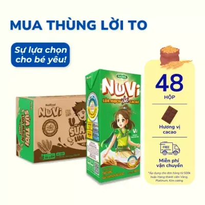 Thùng 48 hộp thức uống sữa lúa mạch Nutimilk vị cacao 180ml