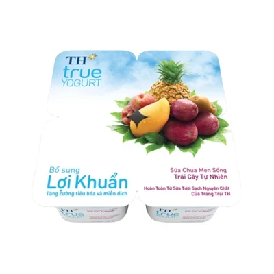 Lốc 4 hộp sữa chua men sống TH True Milk vị trái cây tự nhiên 100g