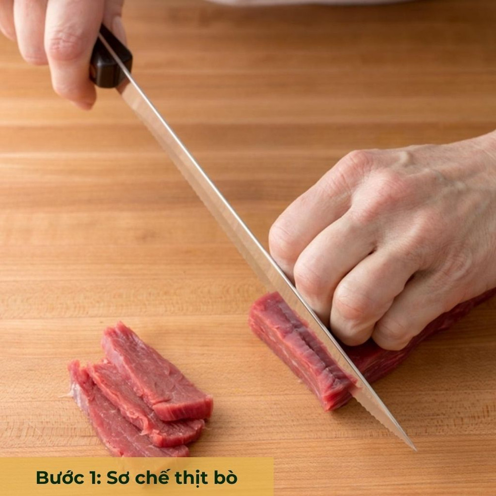 bước 1 cắt thịt bò