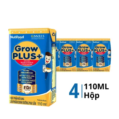 Lốc 4 hộp sữa bột pha sẵn tăng cân khỏe mạnh GrowPlus+ 110ml