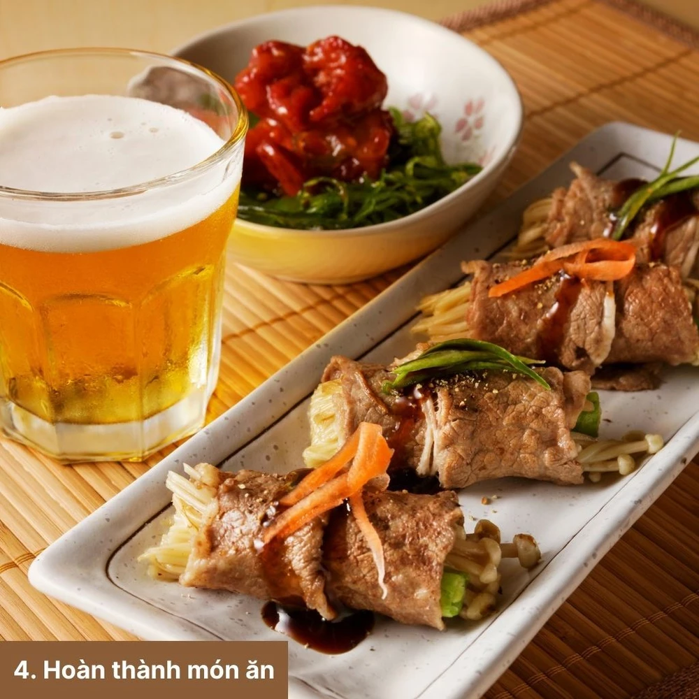 Bí quyết làm bò cuộn nấm kim châm thơm ngon