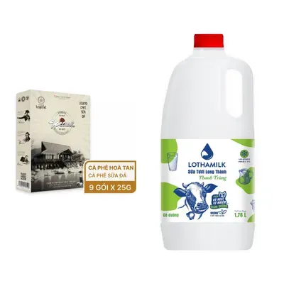 Combo Cappuccino: Cà phê hòa tan sữa đá Legend Trung Nguyênói x + Sữa thanh trùng có đường Lothamilk