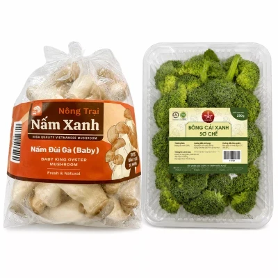 Combo nấm đùi gà baby và bông cải xanh sơ chế