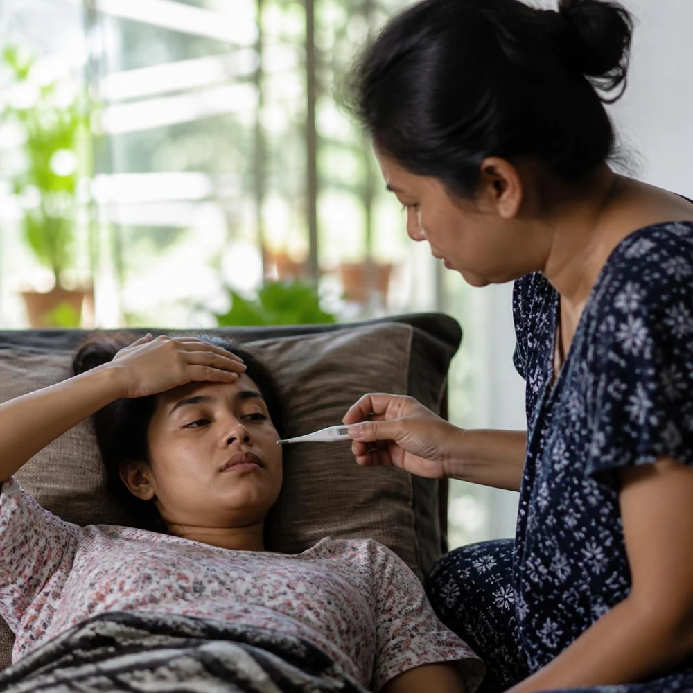 Chăm sóc dinh dưỡng đúng cách giúp hỗ trợ quá trình hồi phục sốt xuất huyết. (Ảnh được tạo bởi AI)