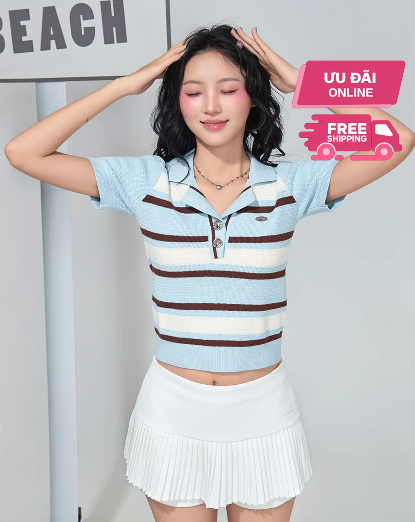 Áo polo dệt kim sọc ngang - Image 3