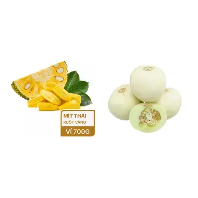 Combo Mít giống Thái cắt miếng vỉ 750g + Dưa lê trắng vỉ 700g