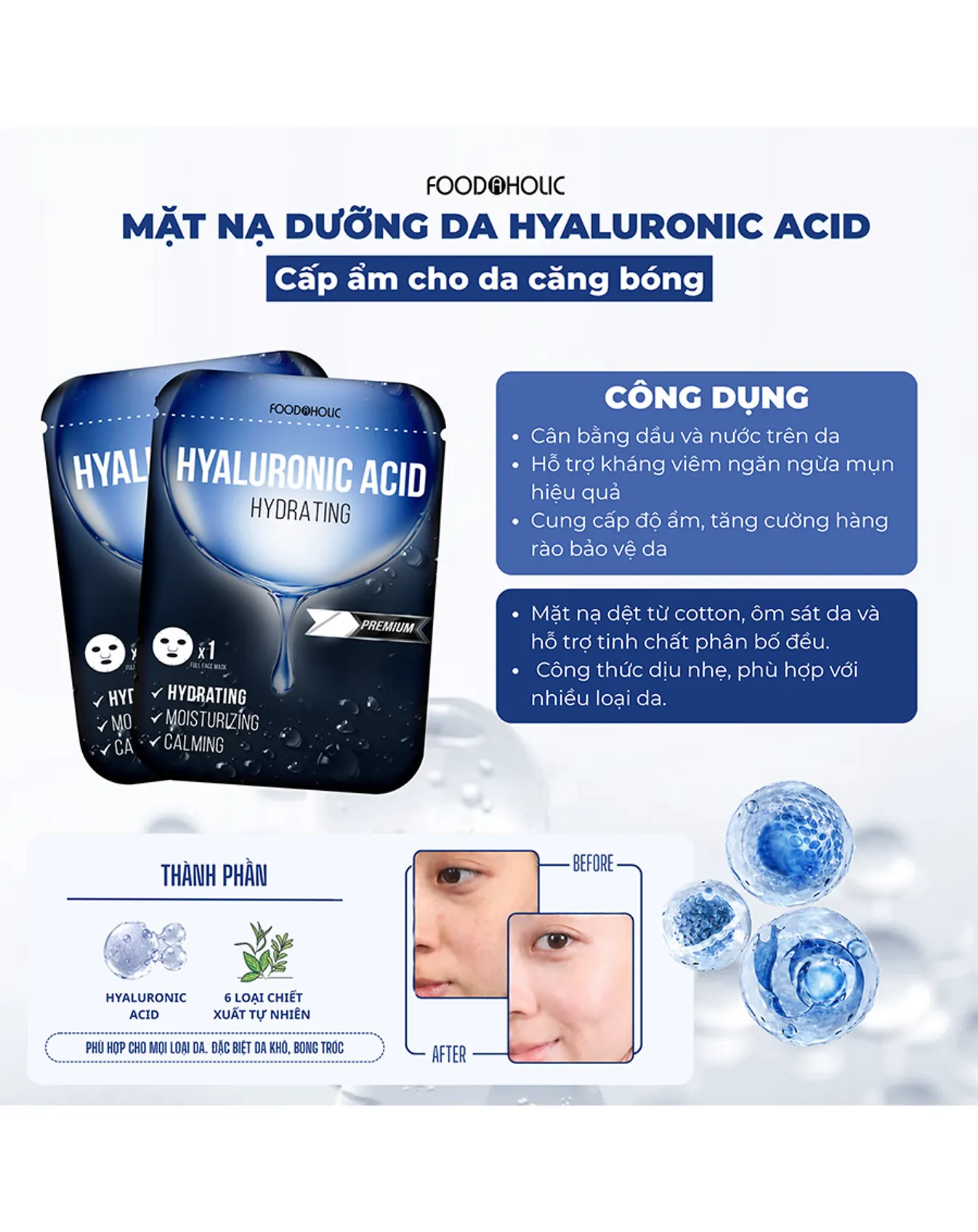 Mặt Nạ Foodaholic Cấp Ẩm Đa Tầng Hyaluronic Acid Hydrating Mask 23ml - Image 2