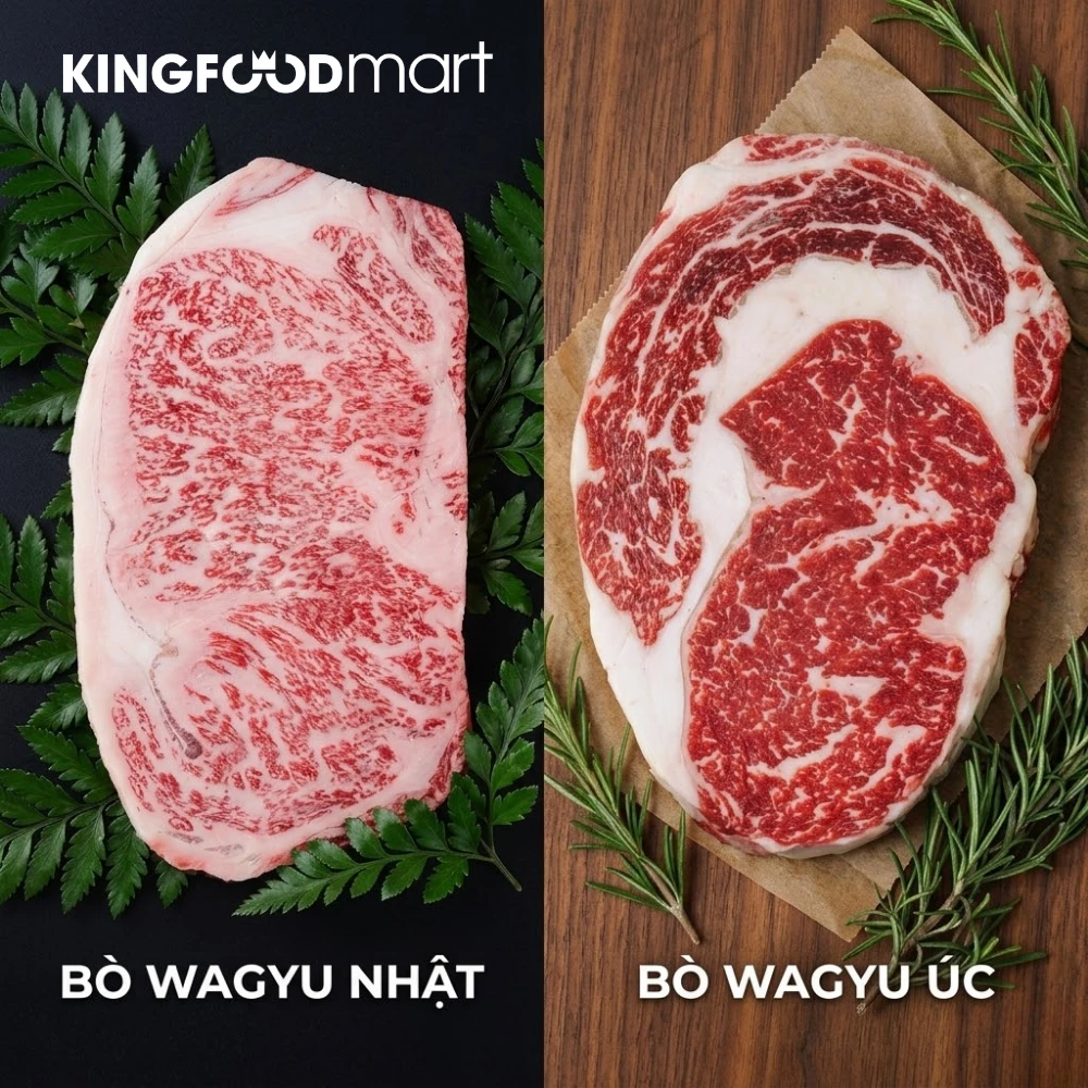 Wagyu Úc thuần chủng và Wagyu Nhật A5 khác biệt trong so sánh bò Wagyu.