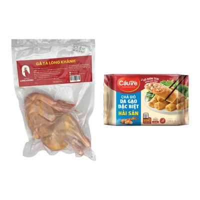 Combo Gà ta Long Khánh LK gói 1-1.2kg (1 Gói) + Chả giò da gạo hải sản Cầu Tre gói 400g