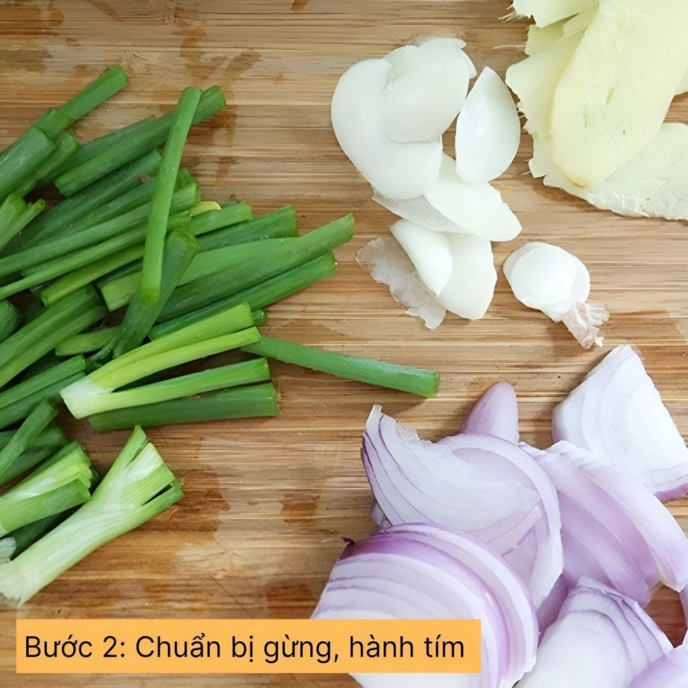 chuẩn bị gừng, hành tím