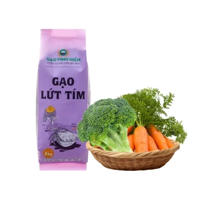 Combo Healthy: gạo lứt tím 1kg, bông cải xanh và cà rốt