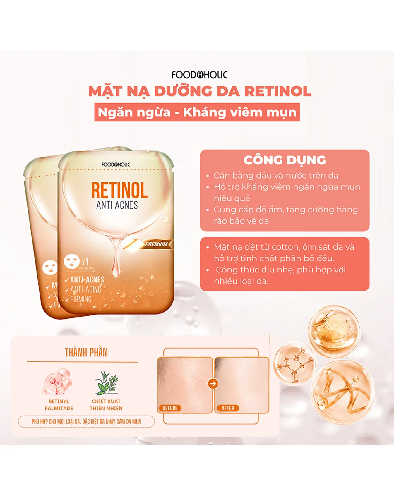 Mặt Nạ Foodaholic Giảm Mụn, Tái Tạo Da Retinal Anti Acnes Mask 23ml - Image 2