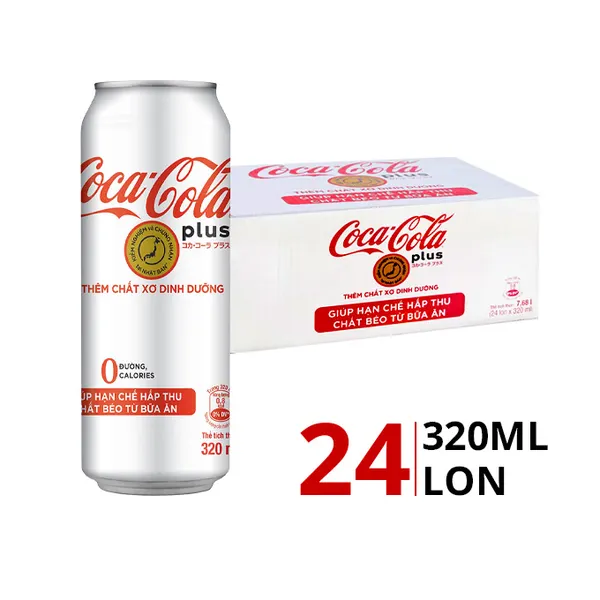 Thùng 24 lon nước ngọt Coke Plus Coca Cola không đường 320ml