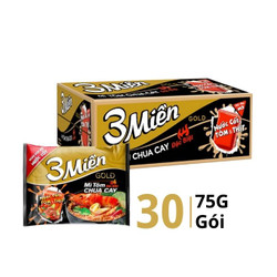 Thùng mì tôm chua cay đặc biệt Gold 3 Miền gói 75g (30 Gói)