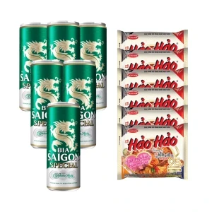 Combo 6 lon bia Saigon Special 330ml và 6 gói mì Hảo Hảo kim chi