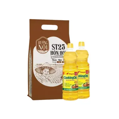Combo bếp đủ: gạo Hương Nội ST25 5kg và 2 dầu Tường An 1l