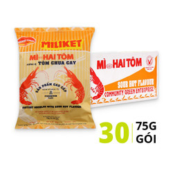 Thùng mì giấy hai tôm chua cay Miliket gói 75g (30 gói)
