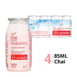 Lốc sữa chua uống hương dâu TH True Milk chai 85ml x 4 (1 Lốc)