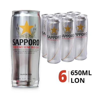 Thùng 6 lon bia Sapporo Premium 5% 650ml