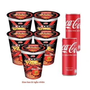 Combo thức đêm: 5 ly mì mordern xtreme bò và 2 nước ngọt coca cola vị nguyên bản