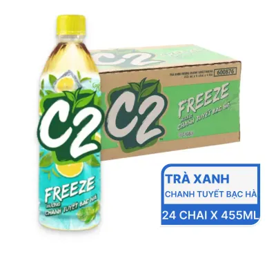 Thùng 24 chai trà xanh C2 Freeze hương chanh tuyết bạc hà 455ml