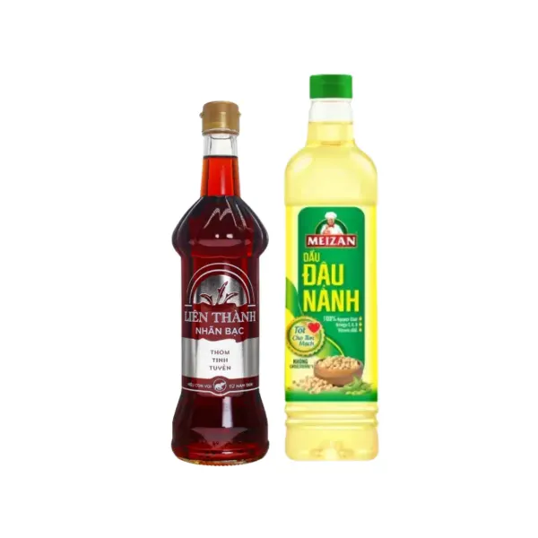 Combo nêm nấu: nước mắm nhãn bạc 30N Liên Thành 500ml và dầu đậu nành Meizan 1L