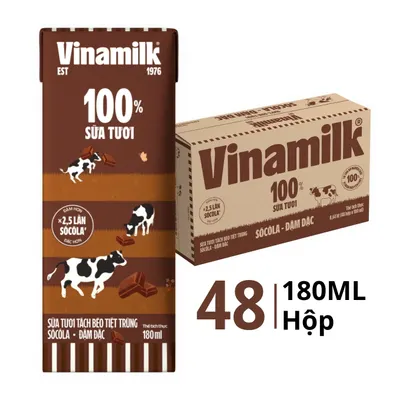 Thùng 48 hộp sữa tươi tiệt trùng Vinamilk tách béo hương socola 180ml