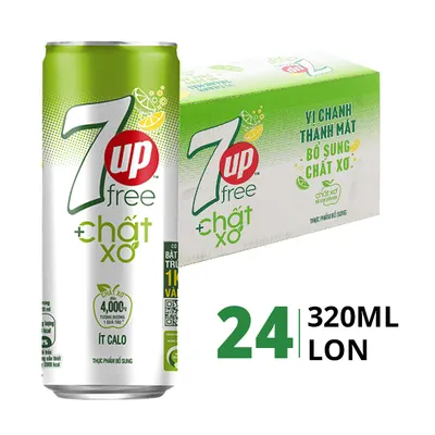 Thùng 24 lon nước ngọt 7UP bổ sung chất xơ ít calo 320ml