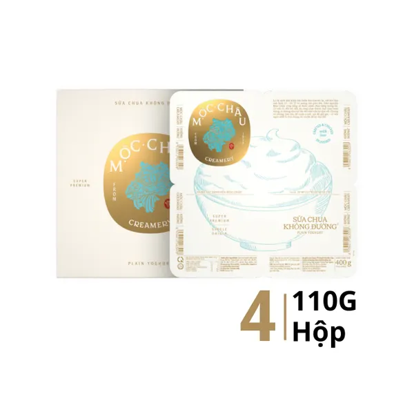 Lốc 4 hộp sữa chua ăn Mộc Châu Creamery không đường 100g
