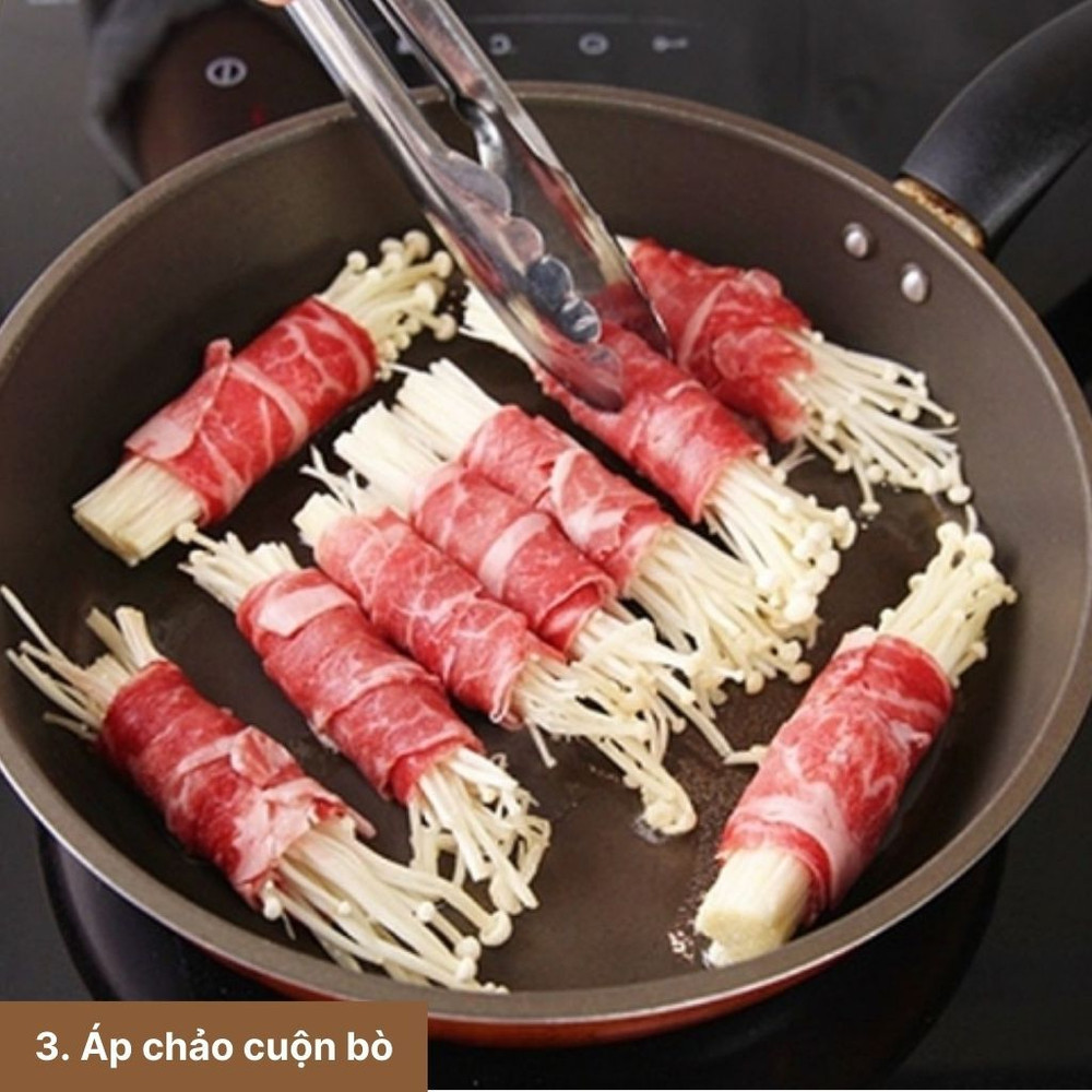 Bí quyết làm bò cuộn nấm kim châm thơm ngon