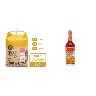 Combo Gạo mầm đất sữa sen túi 5kg (1 Túi) + Nước mắm cá cơm đặc sản 40N Hưng Thịnh chai 750ml