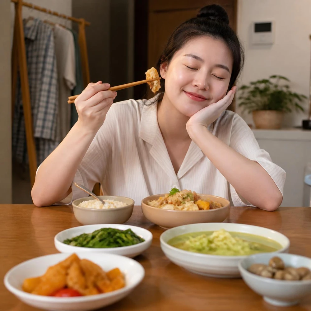 Tự yêu thương bản thân qua bữa ăn lành mạnh tự nấu. (Ảnh được tạo bởi AI)