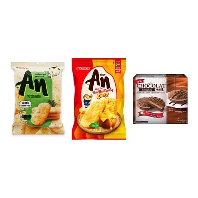 Combo Bánh gạo An vị tảo biển Orion + Bánh gạo An vị khoai tây phô mai Orion + Bánh Bouchee Chocolat vị socola Lotte
