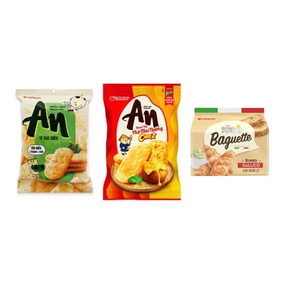 Combo Bánh gạo An vị tảo biển Orion + Bánh gạo An vị khoai tây phô mai + Bánh nướng giòn Baguette vị bơ tỏi