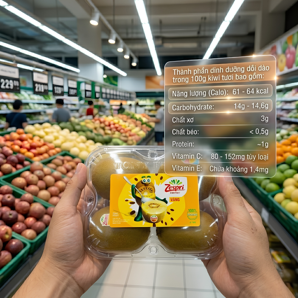 Thành phần dinh dưỡng quả kiwi bao gồm vitamin C, kali, chất xơ và giá trị dinh dưỡng kiwi Zespri.
