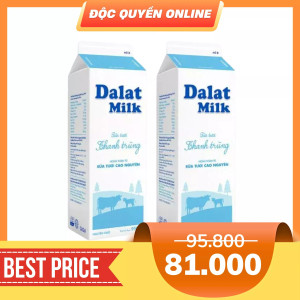 Combo sữa tươi thanh trùng Đà Lạt Milk hộp 950ml (2 Hộp)