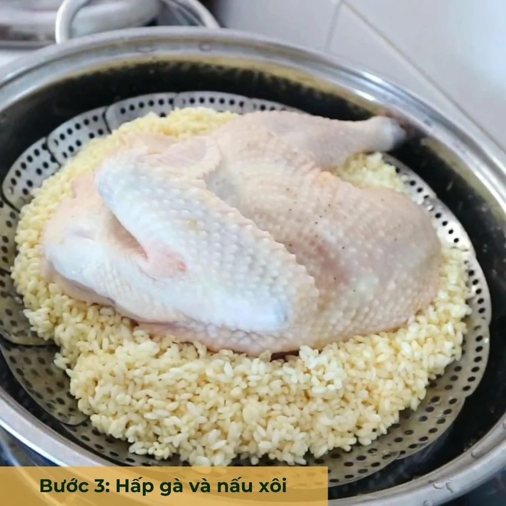 Bước 3 hấp gà